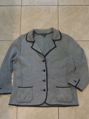 Talbots Knit Blazer Silk And Cotton Grey And Black Coat Women's Size M